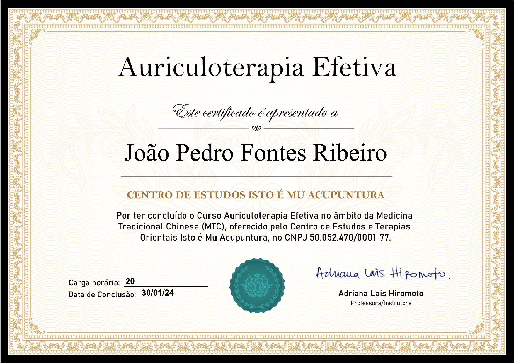 Certificado Auricoloterapia