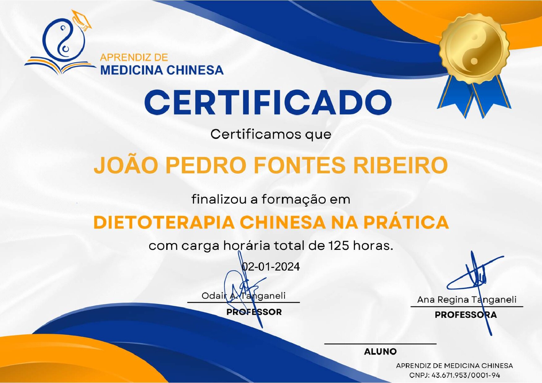 Certificado Dietoterapia Chinesa